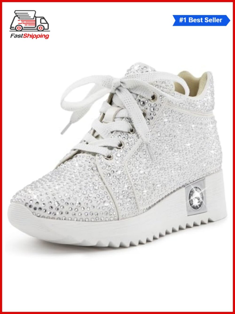 ✨FINDVELL Women's Glitter Sneakers Platform Wedge High Top Rhinestone Sequin